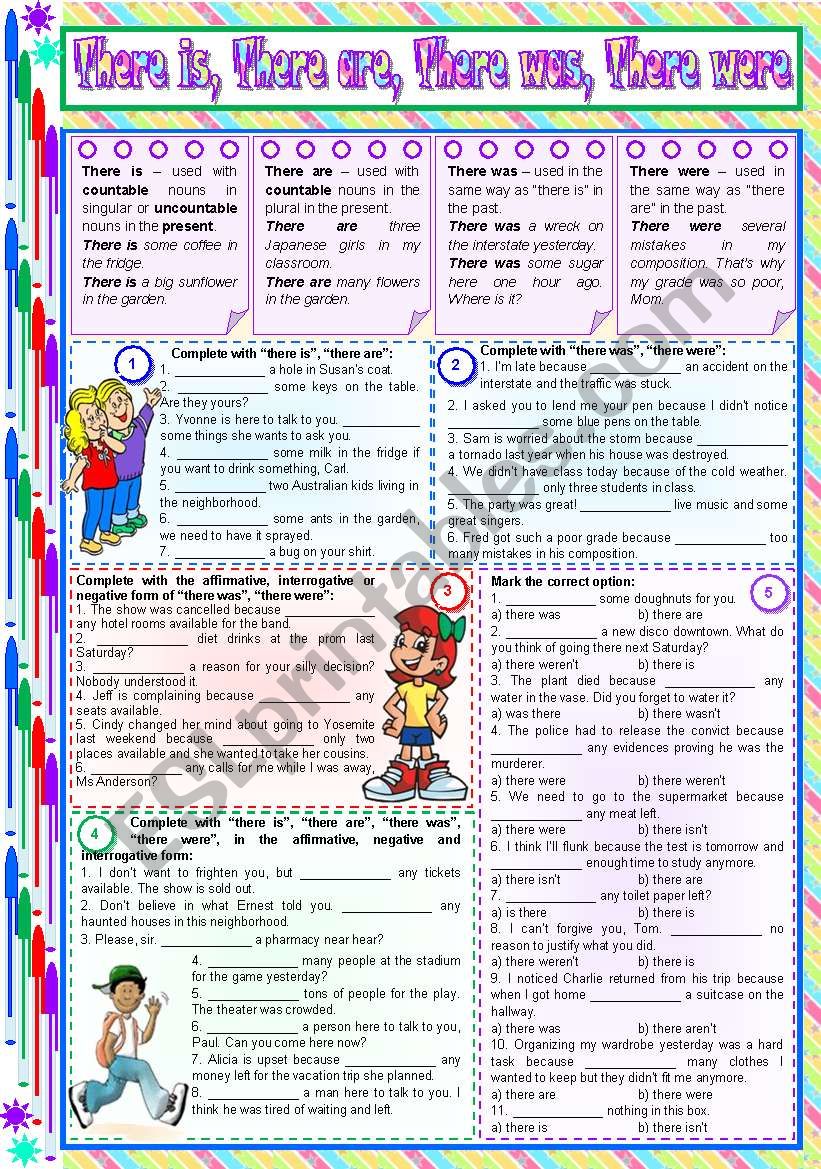 There Is There Are There Was There Were Rules Examples And Exercises 5 Tasks Keys Included 2 Pages Editable Esl Worksheet By Zailda